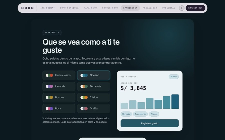 HUNU Landing — Dark mode