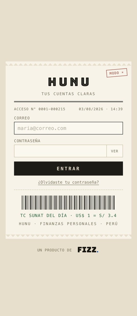 HUNU — Sign in · receipt identity